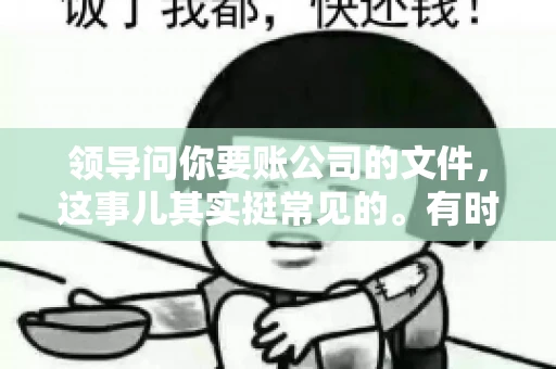 领导问你要账公司的文件,这事儿其实挺常见的。有时候,你可能一头雾水,不知道从何下手。今天,我就来和大家聊聊这个话题,希望能帮到大家。 领导问你要账公司的文件,这事儿其实挺常见的。有时候,你可能一头雾水,不知道从何下手。今天,我就来和大家聊聊这个话题,希望能帮到大家。